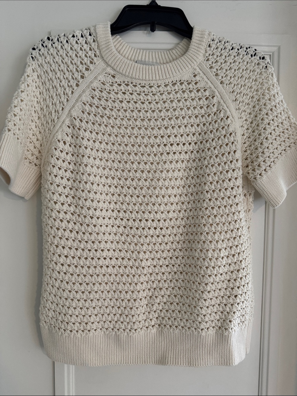 Varley Cream Open-Knit Short-Sleeve Sweater